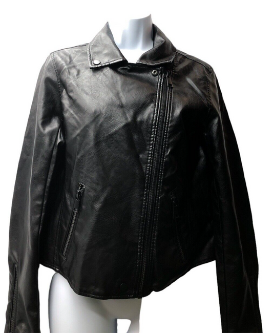 ANTHROPOLOGIE Faux Leather Moto Jacket Women's Size Small Black Long Sleeve