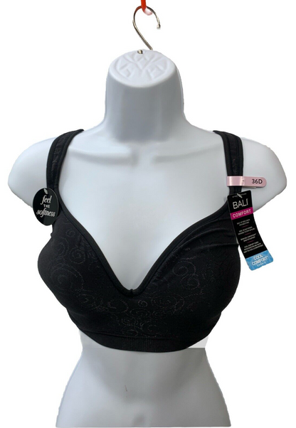 Bali Womens Comfort Revolution Full Coverage Wirefree Bra DF3463 36D Black Swirl