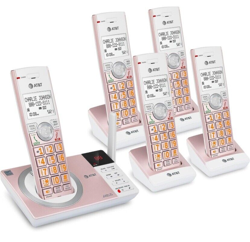 AT&T CL82557 White Rose Gold 5 Handset Answering System With Smart Call Blocker