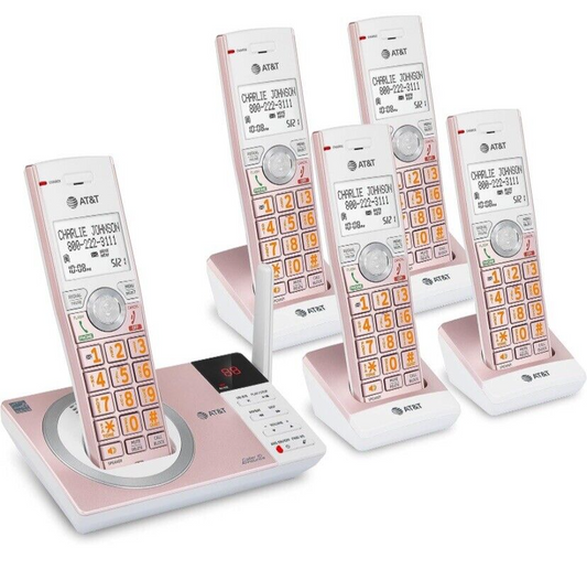 AT&T CL82557 White Rose Gold 5 Handset Answering System With Smart Call Blocker