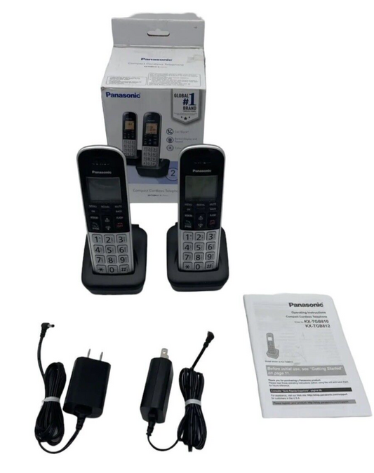 Panasonic KX-TGB812S Compact Cordless Phone 2 Handsets Silver Backlit Display