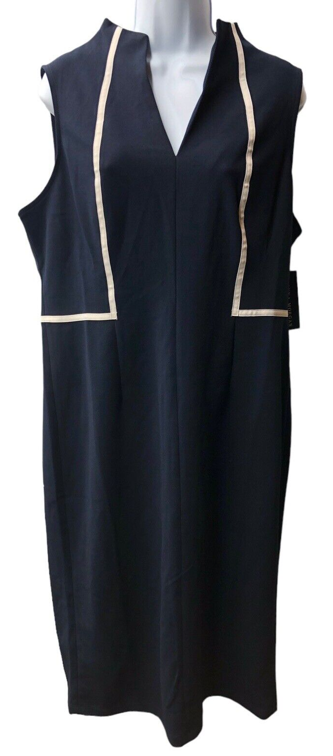 Donna Morgan Women's Notch Neck Sleek Sheath Dress Office Workwear Blue Size 14