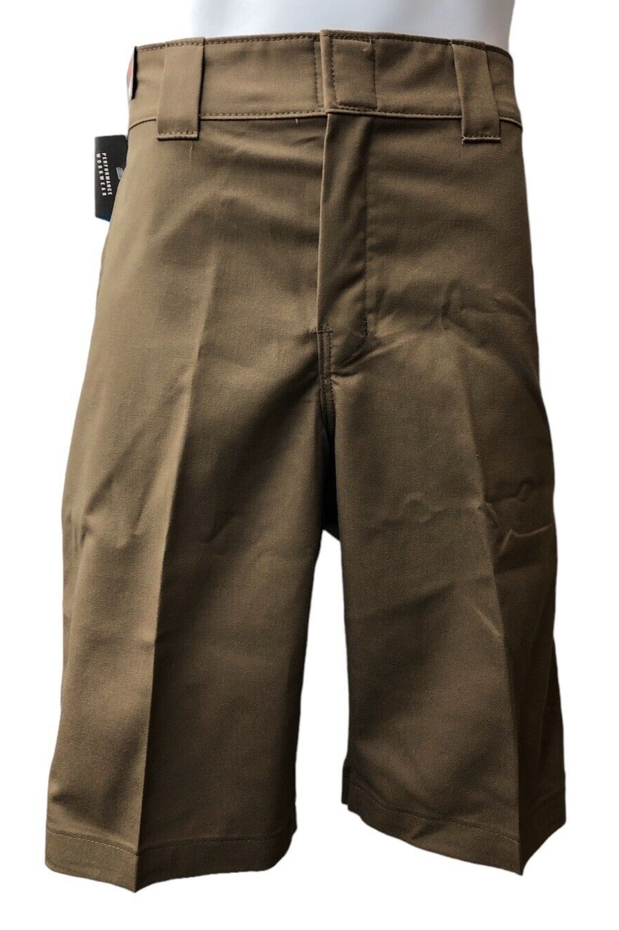 Dickies Men's Cooling Active Waist Shorts Flat Front 11" Brown 32 with Pockets