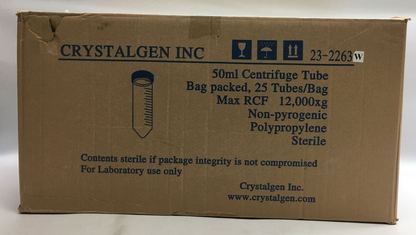 Crystalgen 23-2263W Polypropylene Conical Centrifuge Tube White Lot Of 500