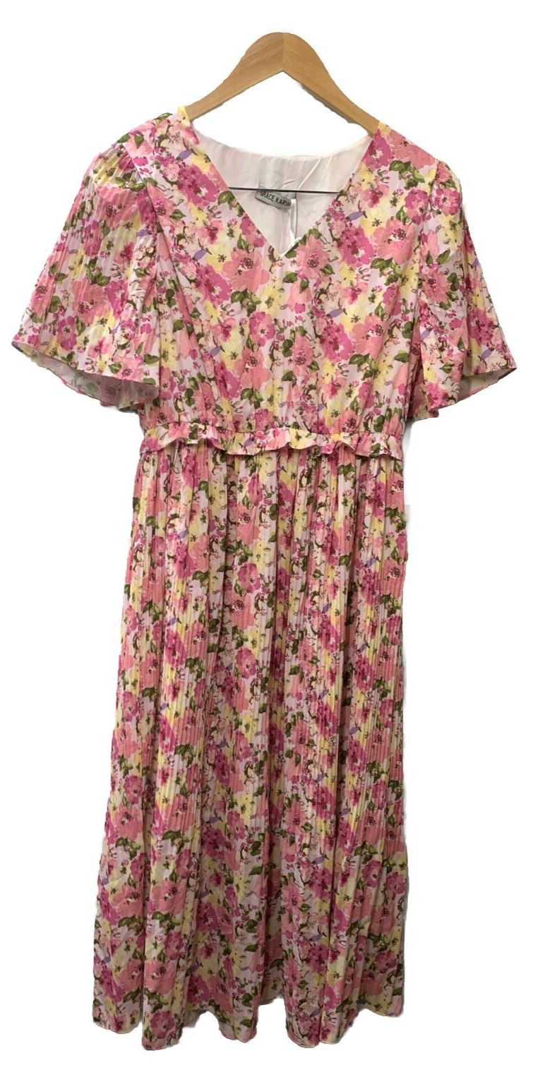 GRACE KARIN Women's Summer Floral Boho Dress Short Sleeve Pink Size S V-Neck