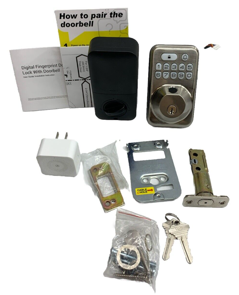 Teeho TD002C Digital Fingerprint Keypad Deadbolt With Doorbell Satin Nickel