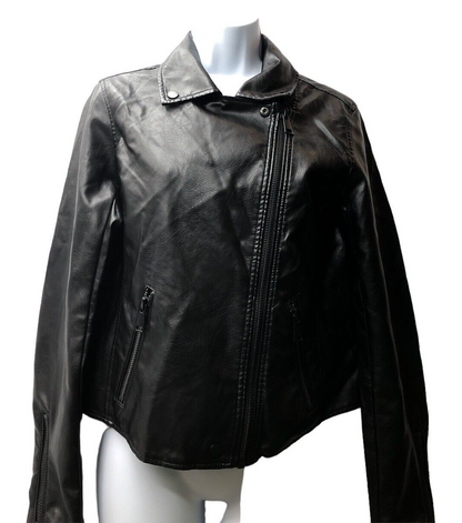 ANTHROPOLOGIE Faux Leather Moto Jacket Women's Size Medium Black Long Sleeve