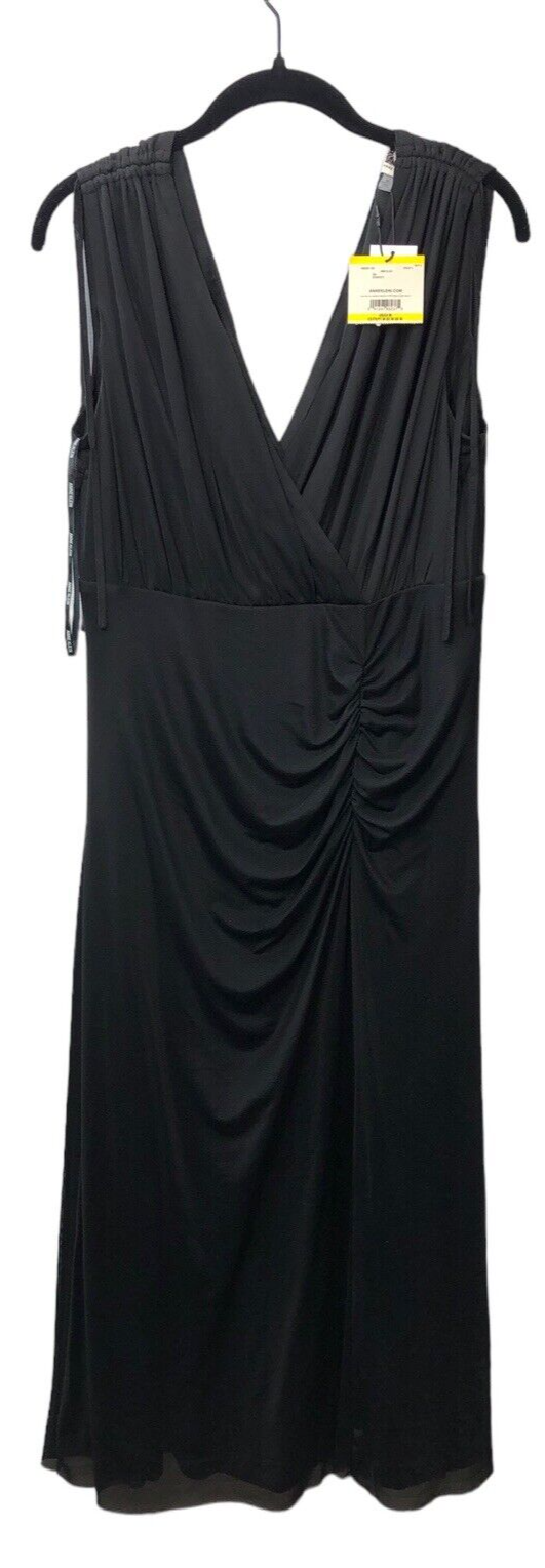 Anne Klein Midi V-Neck Empire Waist Sleeveless Dress 10866981-3QK Size MD Black