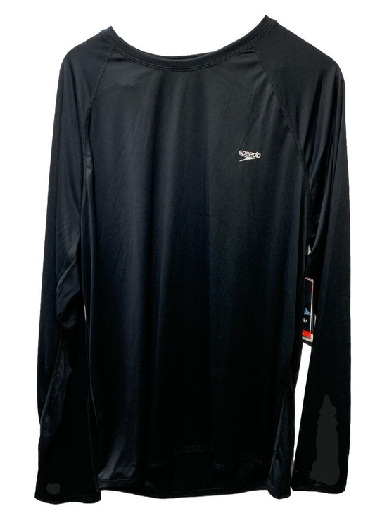 Speedo 7748221 Easy Regular Fit Long Sleeve Swim Shirt XL Black Pull On Crewneck